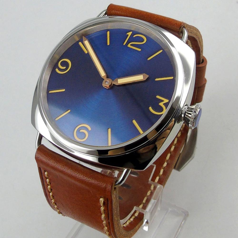 Buy Classic Black blue Orange Sandwich Dial Hand Winding Leather
