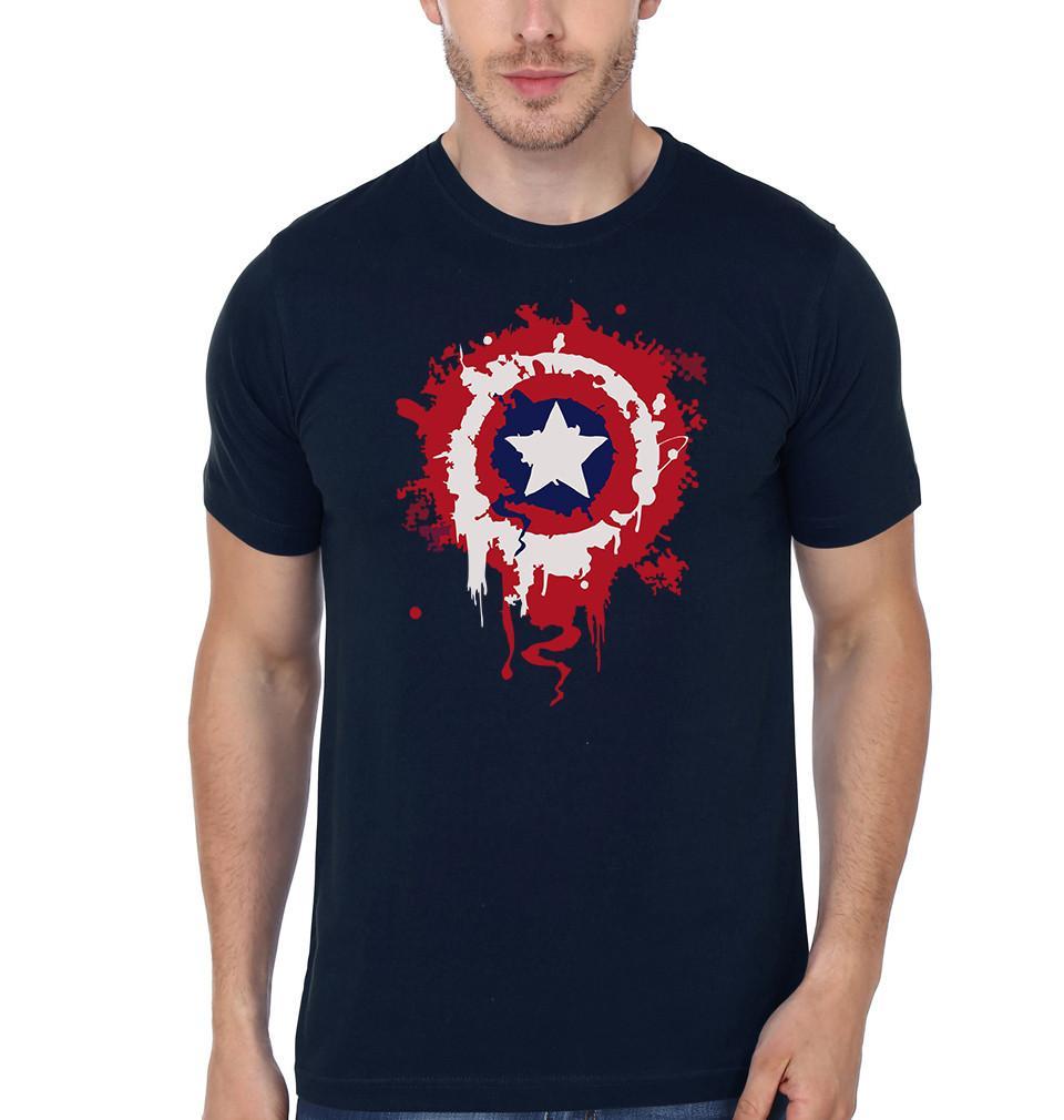 FunkyTradition Black Round Neck Captain America Mens Half Sleeves T-shirt