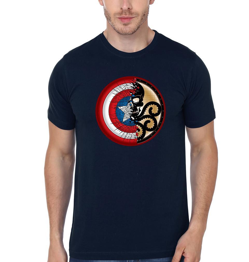 FunkyTradition Navy Blue Round Neck Captain America And Hydra Half Sleeves T-Shirt