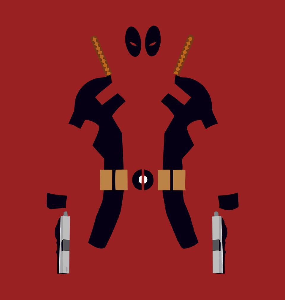 FunkyTradition Red Round Neck Deadpool With Gun Men Half Sleeves T-Shirt