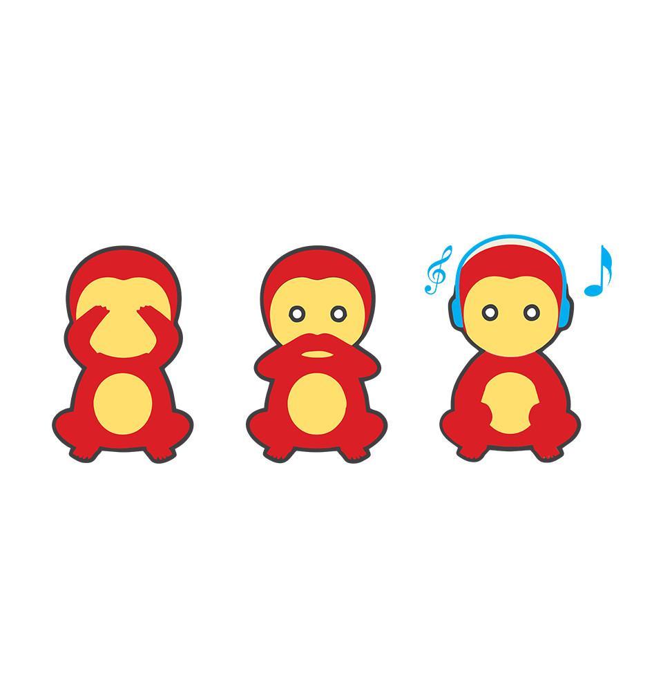 FunkyTradition White Round Neck The Three Wise Monkeys Men Half Sleeves T-Shirt