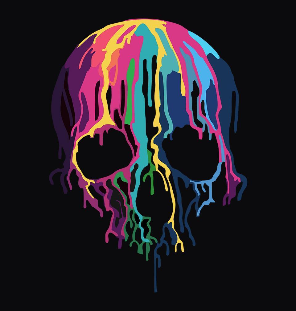 FunkyTradition Black Round Neck 3D Skull Men Half Sleeves T-Shirt