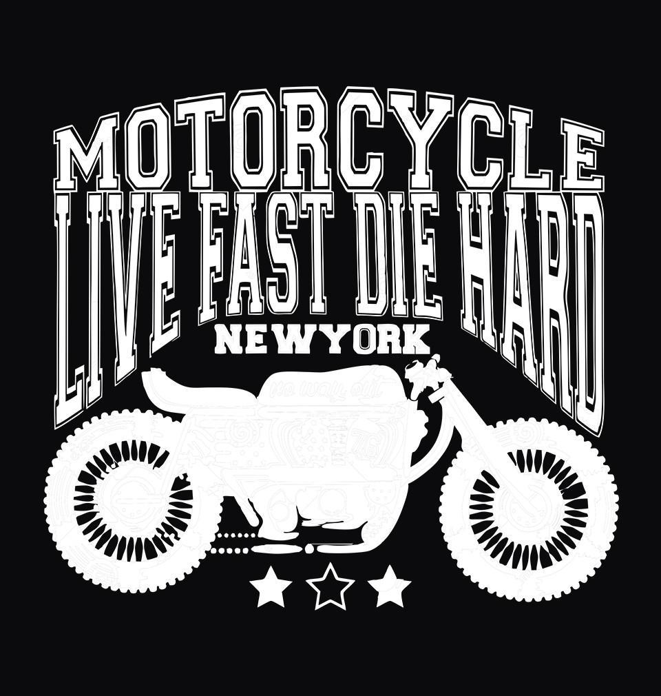 FunkyTradition Black Round Neck Motorcycle Live Fast Die Hard Men Half Sleeves T-Shirt