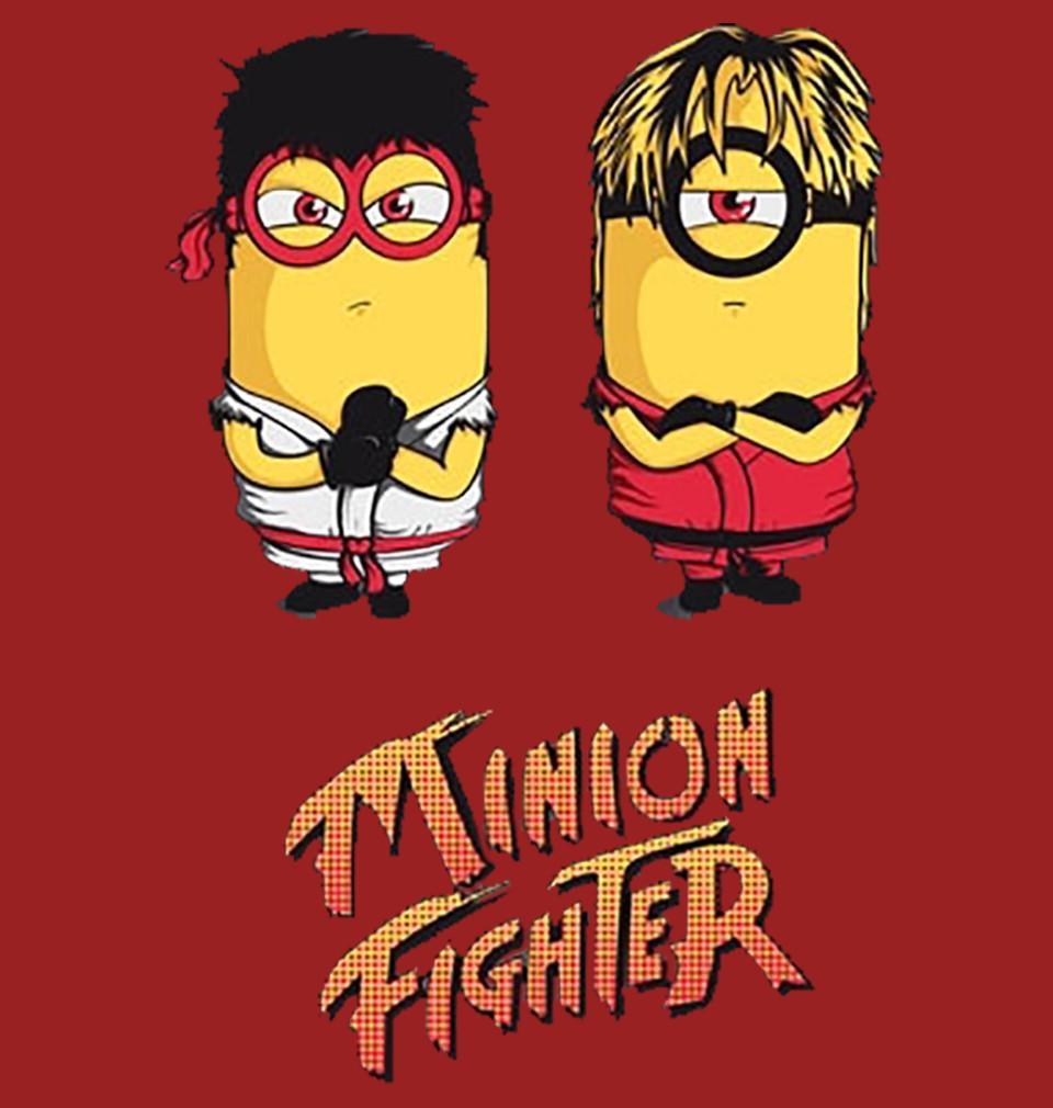 FunkyTradition Red Round Neck Minion Fighter Funny Men Half Sleeves T-Shirt