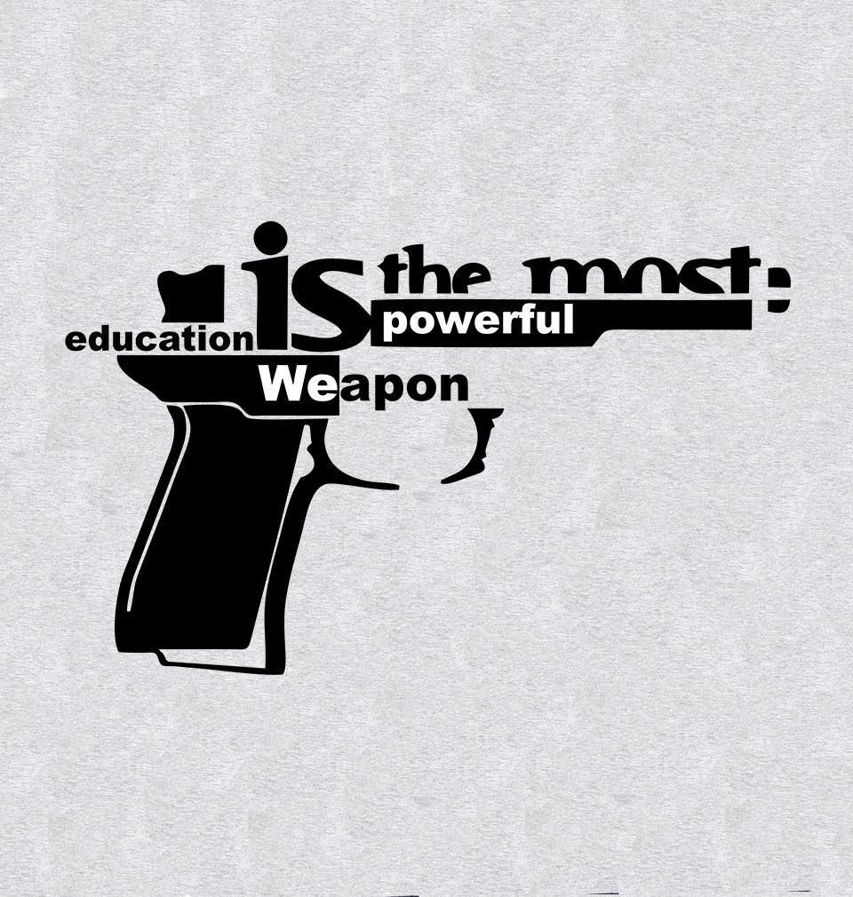 FunkyTradition Grey Round Neck Education Is Most Powerful Weapon Men Half Sleeves T-Shirt