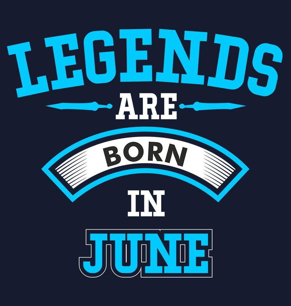 FunkyTradition Navy Blue Round Neck Lengends Are Born In June Half Sleeves T-Shirt