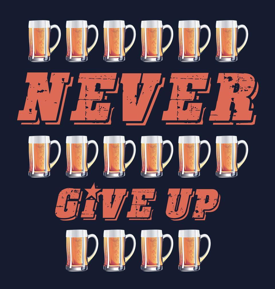 FunkyTradition Navy Blue Round Neck Never Give Up Men Half Sleeves T-Shirt