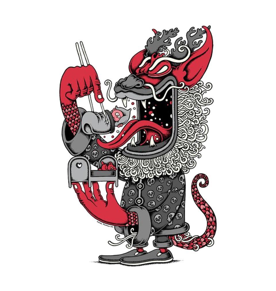 FunkyTradition White Round Neck Dragon Men Half Sleeves T-Shirt