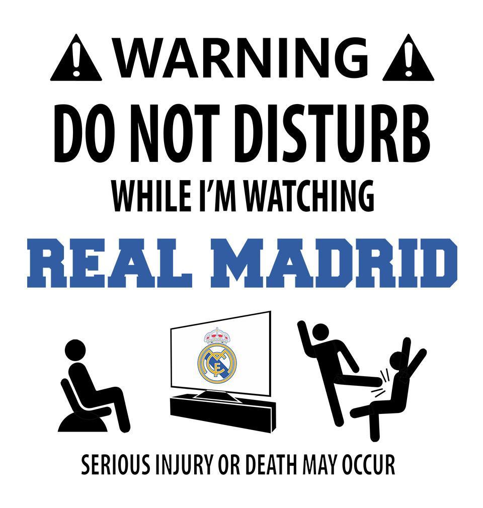 FunkyTradition White Round Neck Warning Do Not Disturb While I Am Watching Real Madrid Half Sleeves T-Shirt
