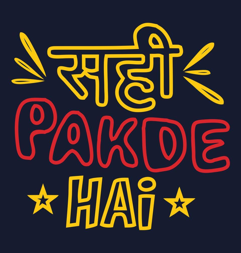 FunkyTradition Navy Blue Round Neck Sahi Pakde Hai Men Half Sleeves T-Shirt