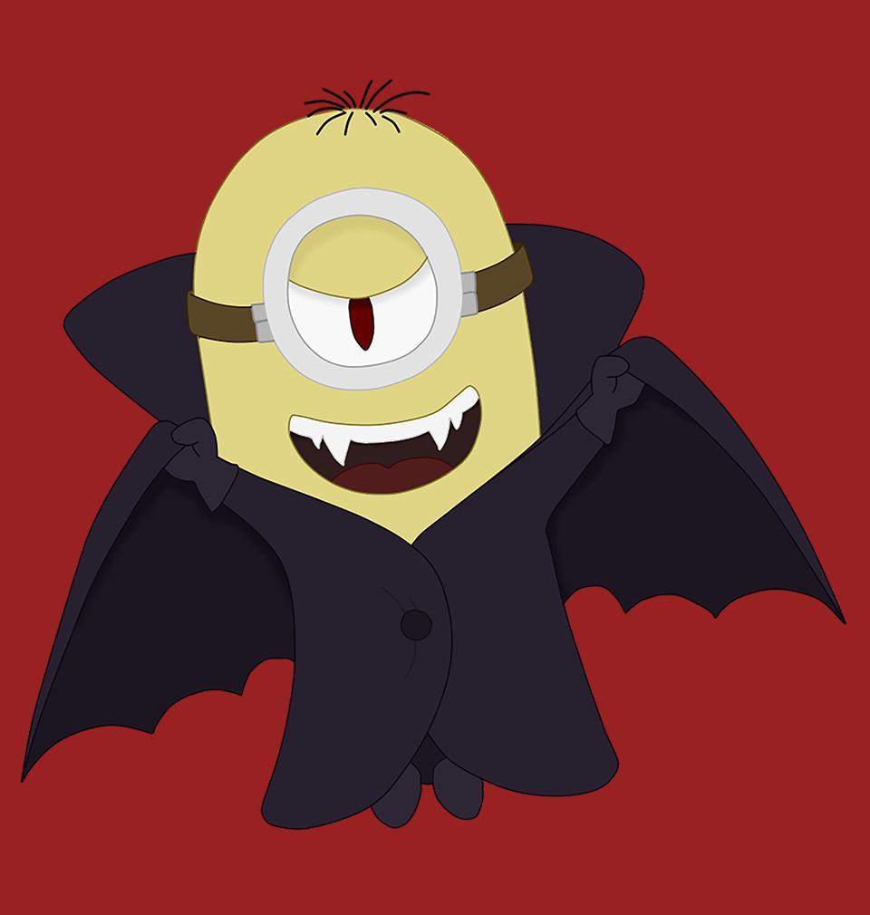 FunkyTradition Red Round Neck Minion Wampire Men Half Sleeves T-Shirt