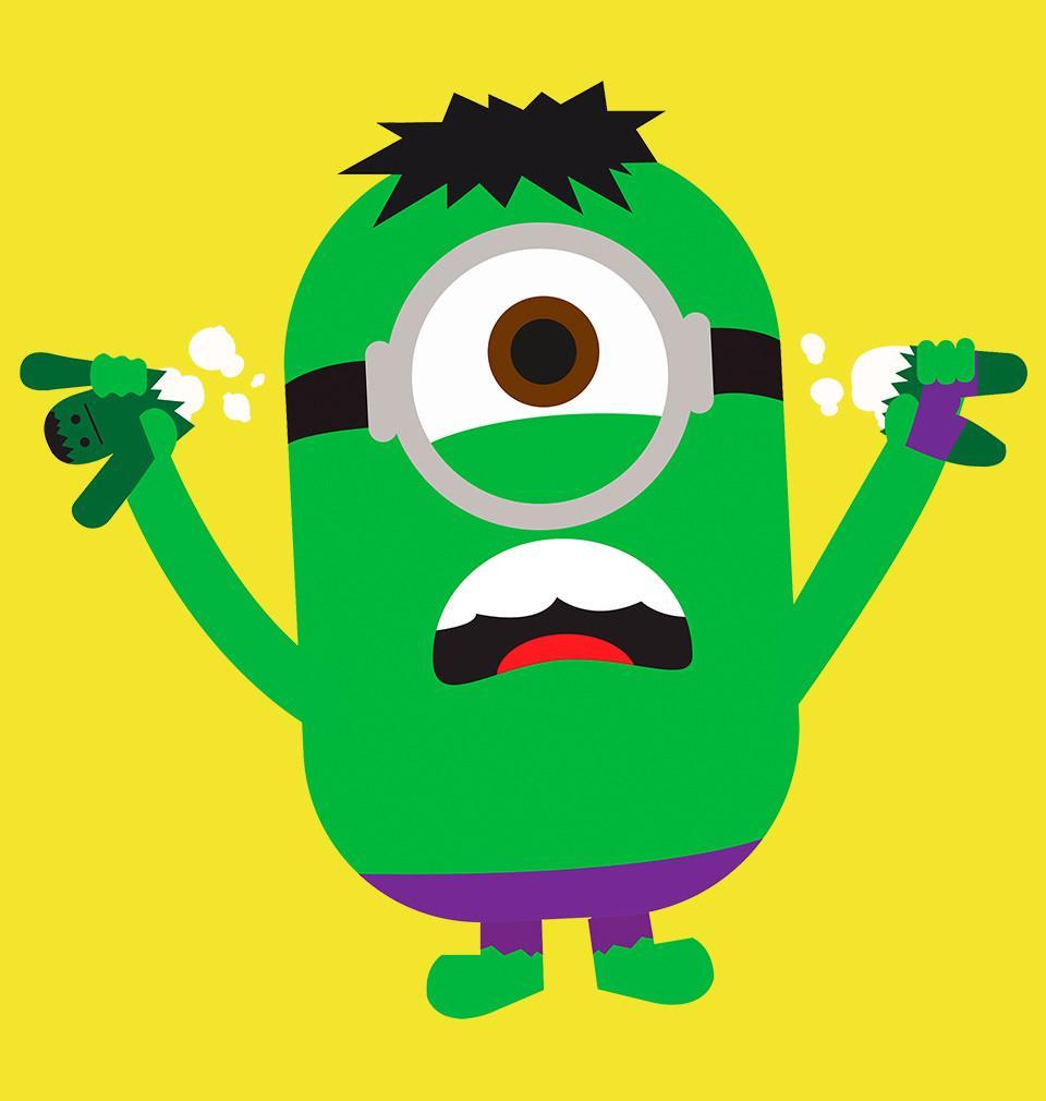 FunkyTradition Yellow Round Neck Minion Hulk Funny Men Half Sleeves T-Shirt