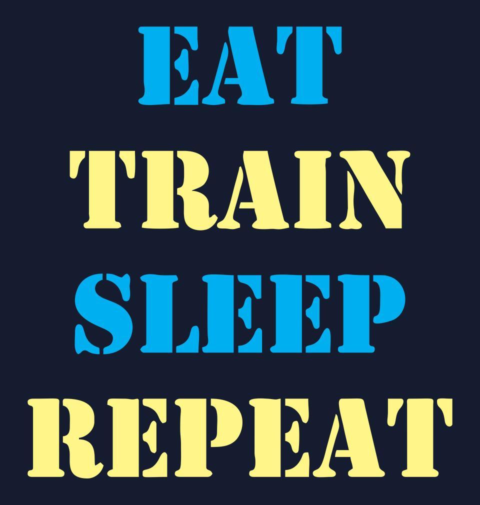 FunkyTradition Navy Blue Round Neck Eat Train Sleep Repeat Half Sleeves T-Shirt