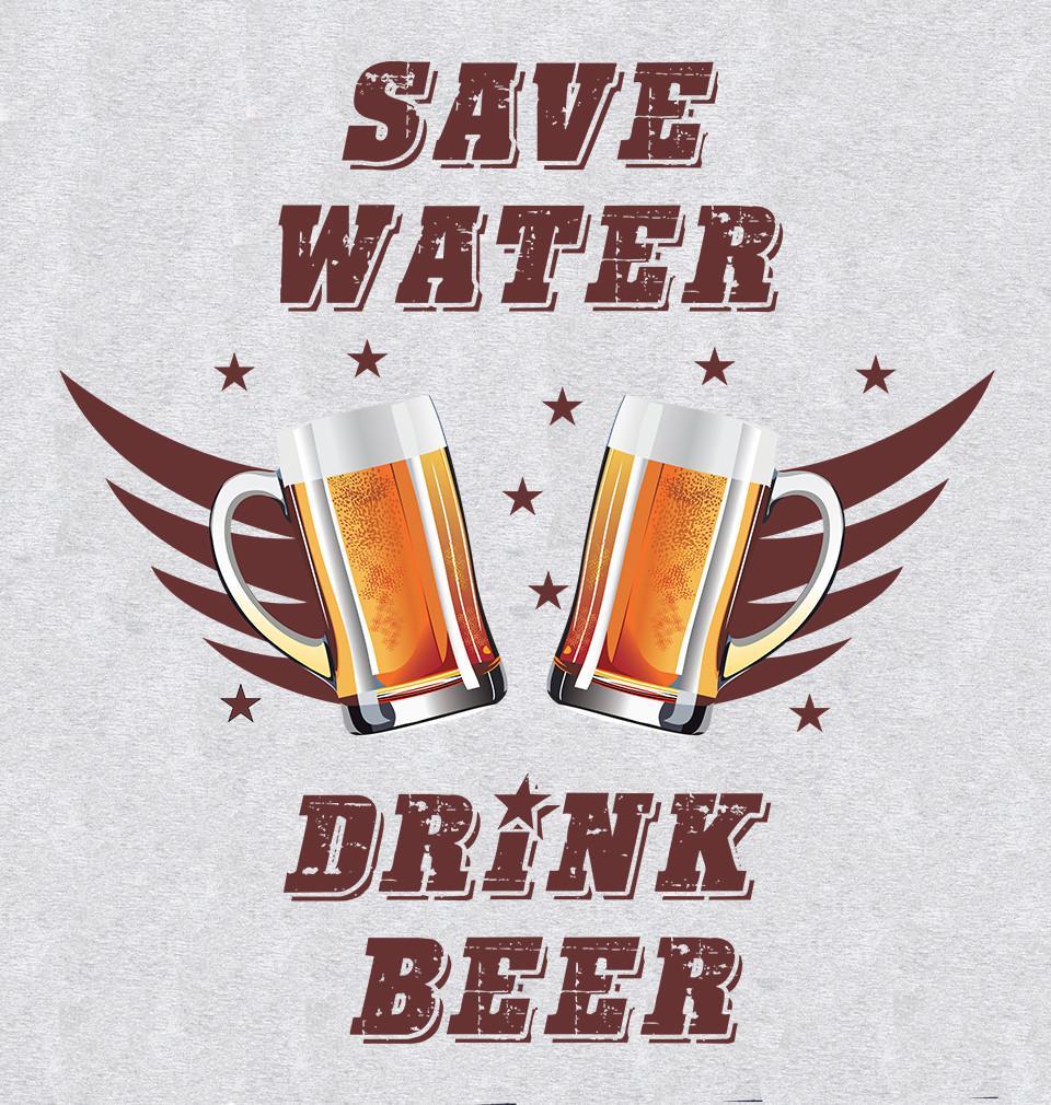 FunkyTradition Grey Round Neck Save Water Drink Beer Men Half Sleeves T-Shirt