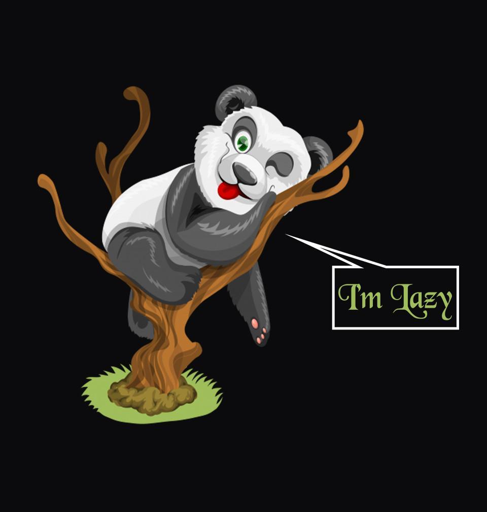 FunkyTradition Black Round Neck Panda I Am Lazy Men Half Sleeves T-Shirt