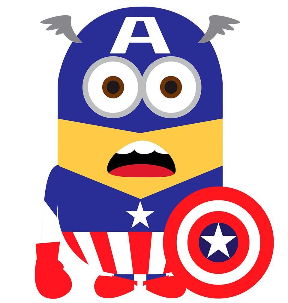 FunkyTradition White Round Neck Captain America Minion Half Sleeves T-Shirt