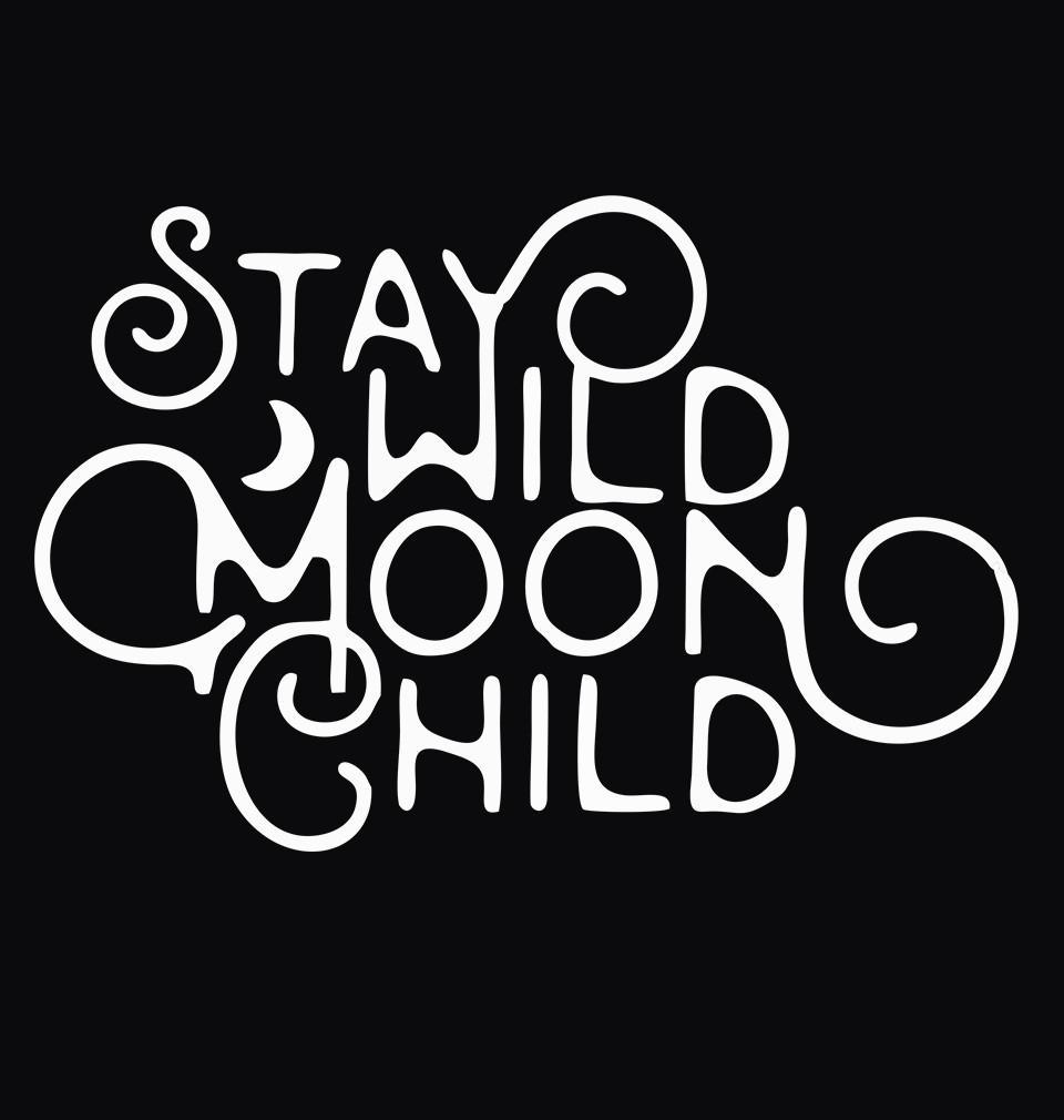 FunkyTradition Black Round Neck Stay Wild Moon Child Men Half Sleeves T-Shirt