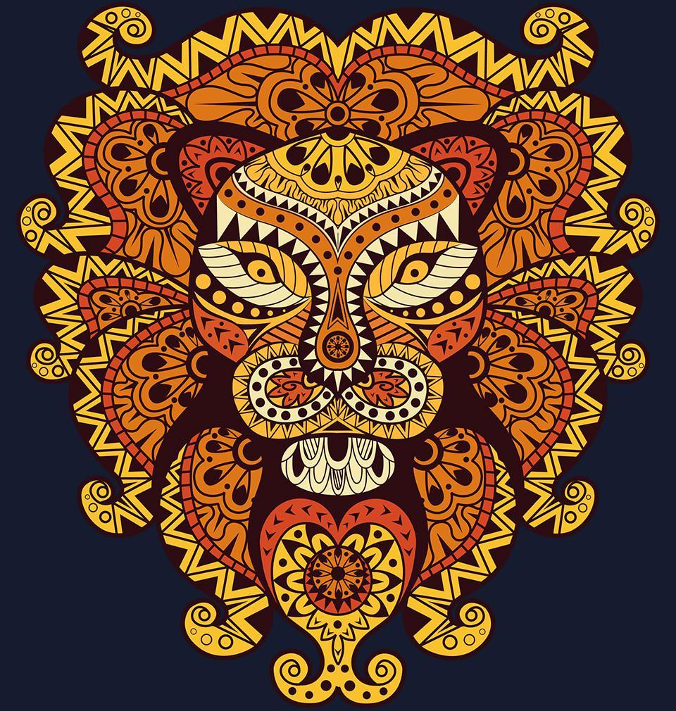 FunkyTradition Navyy Blue Round Neck Abstract Lion Half Sleeves T-Shirt