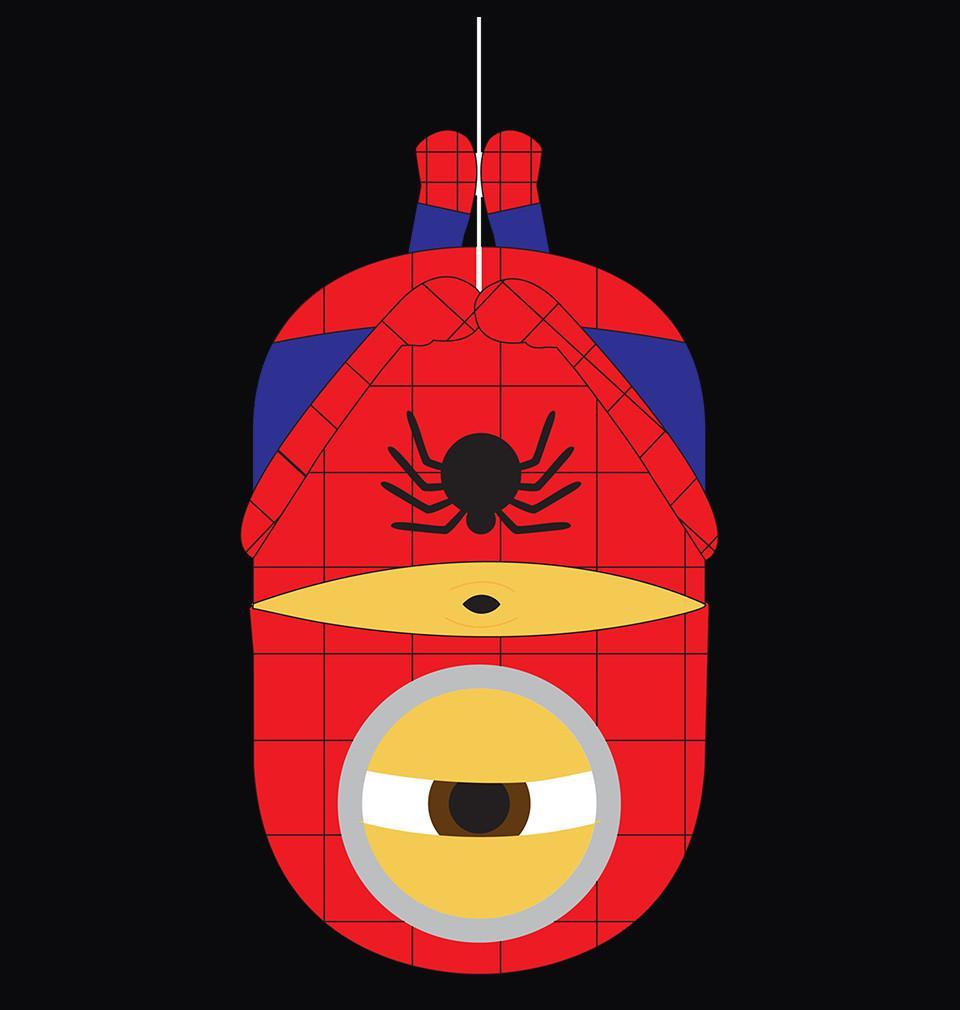 FunkyTradition Black Round Neck Minion Spiderman Funny Men Half Sleeves T-Shirt