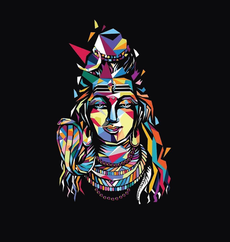 FunkyTradition Black Round Neck Lord Shiva 3D Printed Half Sleeves T-Shirt