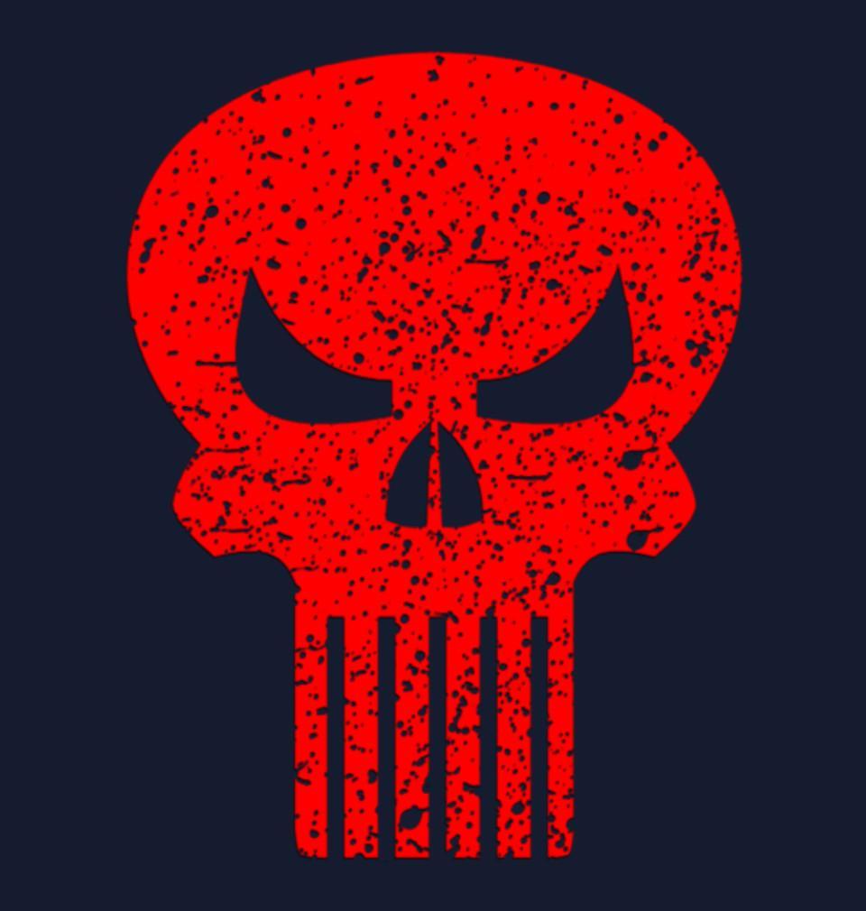 FunkyTradition Navy Blue Round Neck Skull Red Half Sleeves T-Shirt