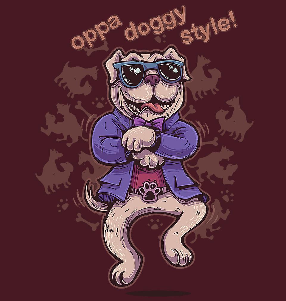 FunkyTradition Maroon Round Neck Oppa Doggy Style Half Sleeves T-Shirt