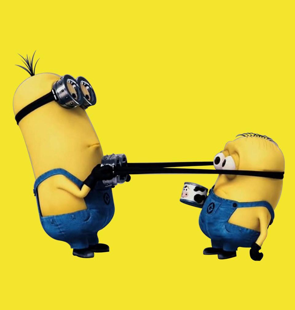 FunkyTradition Yellow Round Neck Funny Minions Fight Half Sleeves T-Shirt