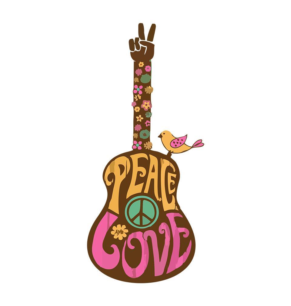 FunkyTradition White Round Neck Peace Love Men Half Sleeves T-Shirt