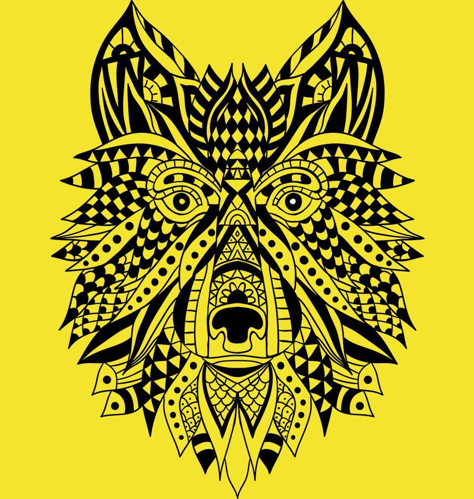 FunkyTradition Yellow Round Neck Wolf 3D Graphic Half Sleeves T-Shirt