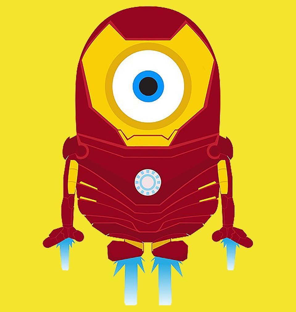 FunkyTradition Yellow Round Neck Minion Iron Man Funny Men Half Sleeves T-Shirt
