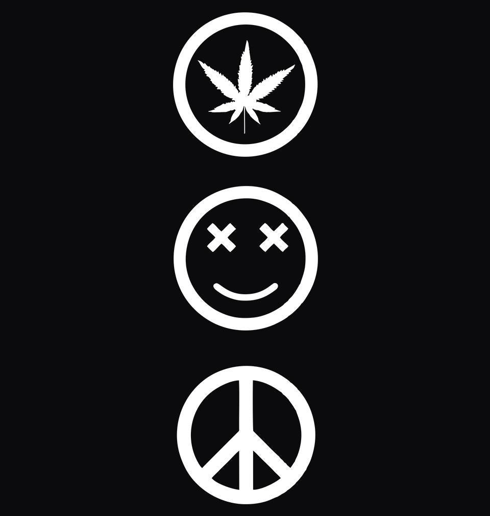 FunkyTradition Black Round Neck Weed Happy Peace Funny Half Sleeves T-Shirt