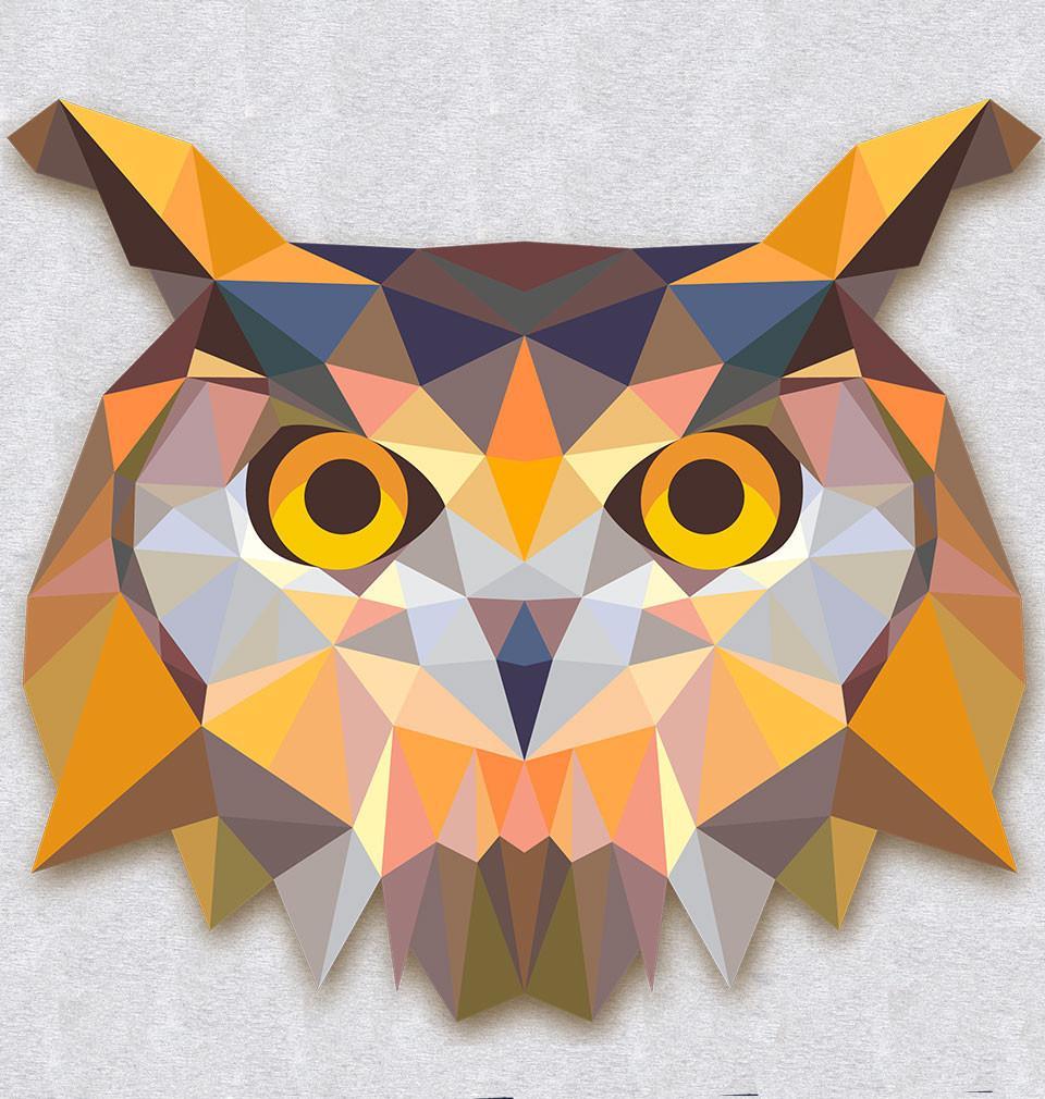 FunkyTradition Grey Round Neck Triangle Owl Half Sleeves T-Shirt