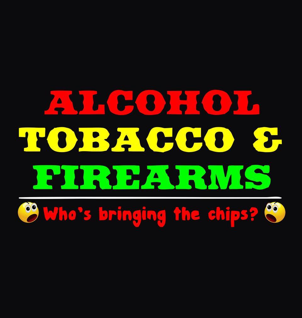 FunkyTradition Black Round Neck Alcohol Tobacco And Firearms Men Half Sleeves T-Shirt