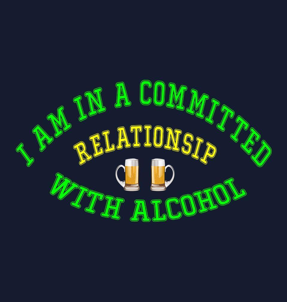 FunkyTradition Navy Blue Round Neck I Am In A Commited Relationship With Alcohol Men Half Sleeves T-Shirt