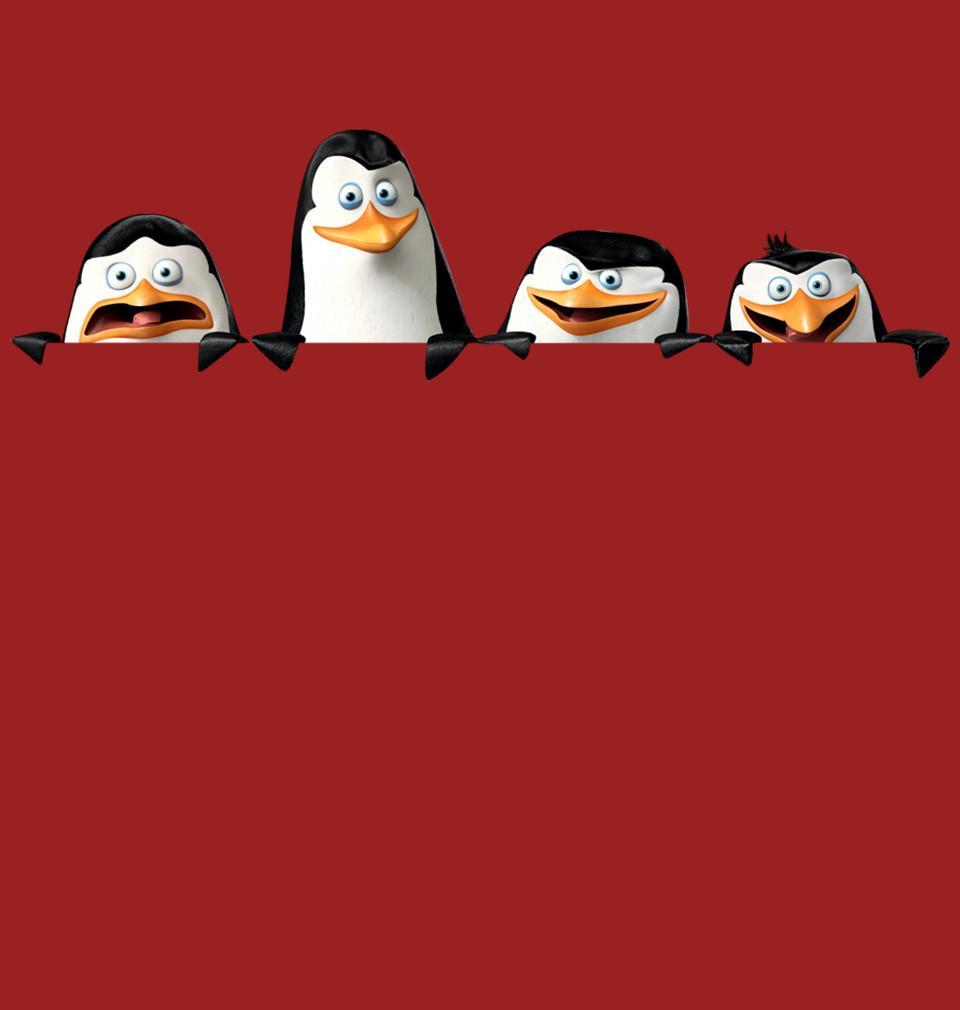 FunkyTradition Red Round Neck Funny Penguin Of Madagascar Half Sleeves T-Shirt