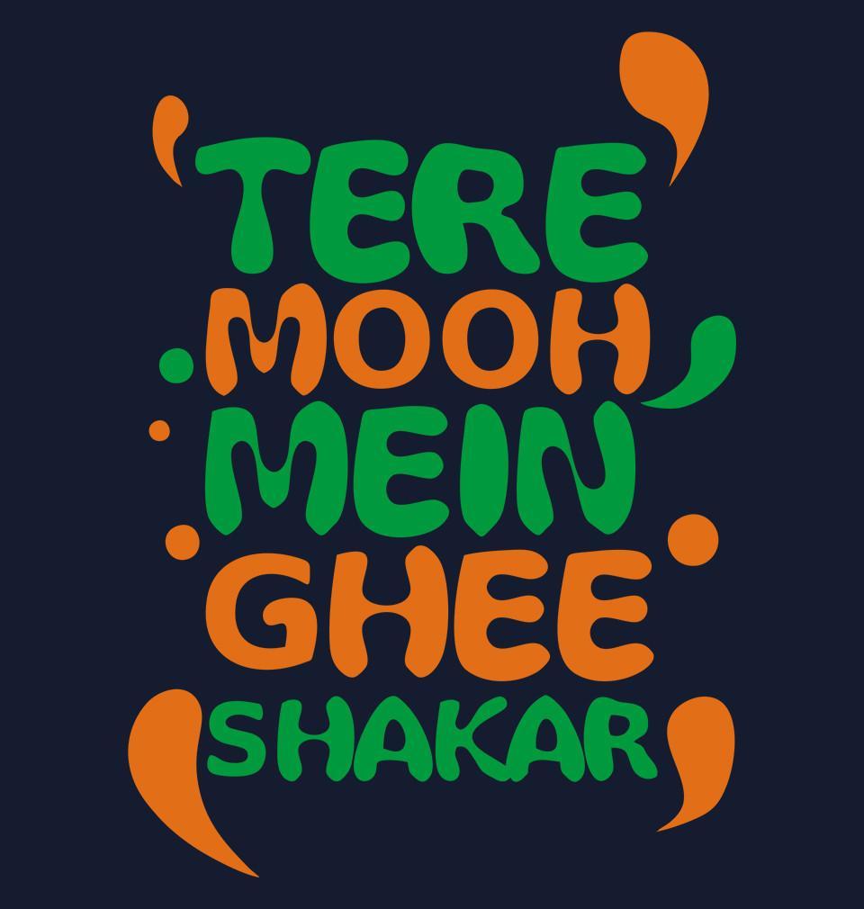 FunkyTradition Navy Blue Round Neck Tere Mooh Mein Ghee Shakkar Men Half Sleeves T-Shirt