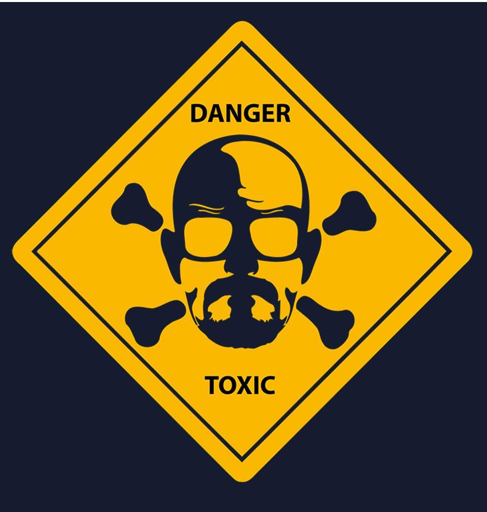 FunkyTradition Navy Blue Round Neck Danger Toxic Men Half Sleeves T-Shirt