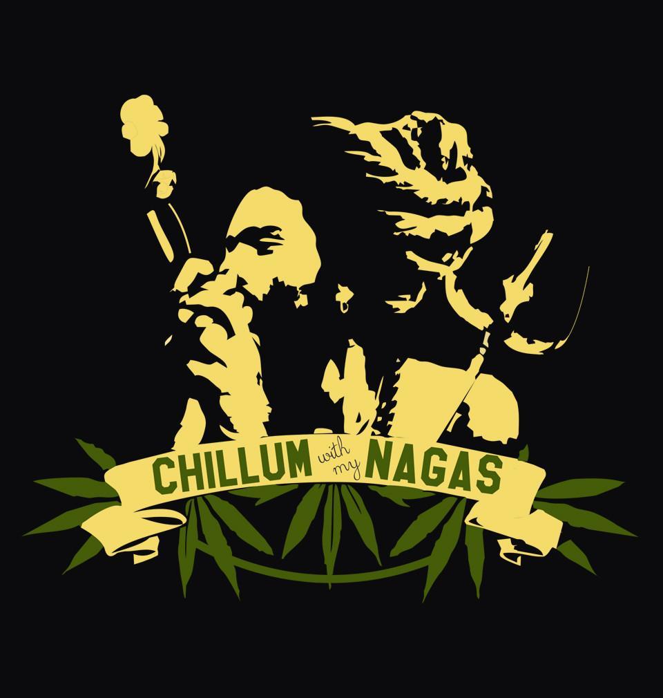 FunkyTradition Black Round Neck Chillum With My Nagas Half Sleeves T-Shirt