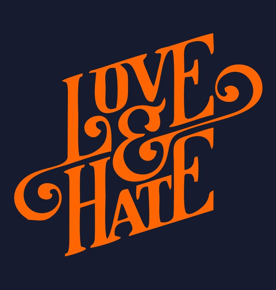 FunkyTradition Navy Blue Round Neck Love Hate Men Half Sleeves T-Shirt