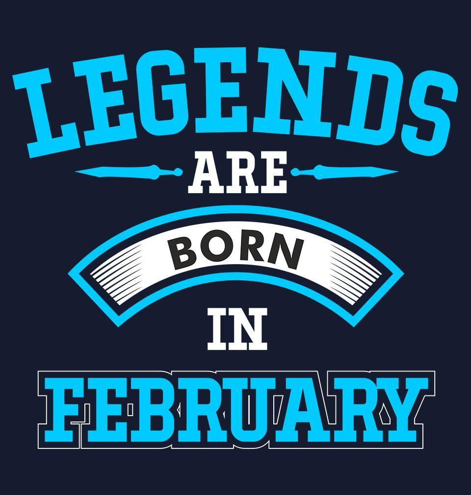 FunkyTradition Navy Blue Round Neck Lengends Are Born In February Half Sleeves T-Shirt