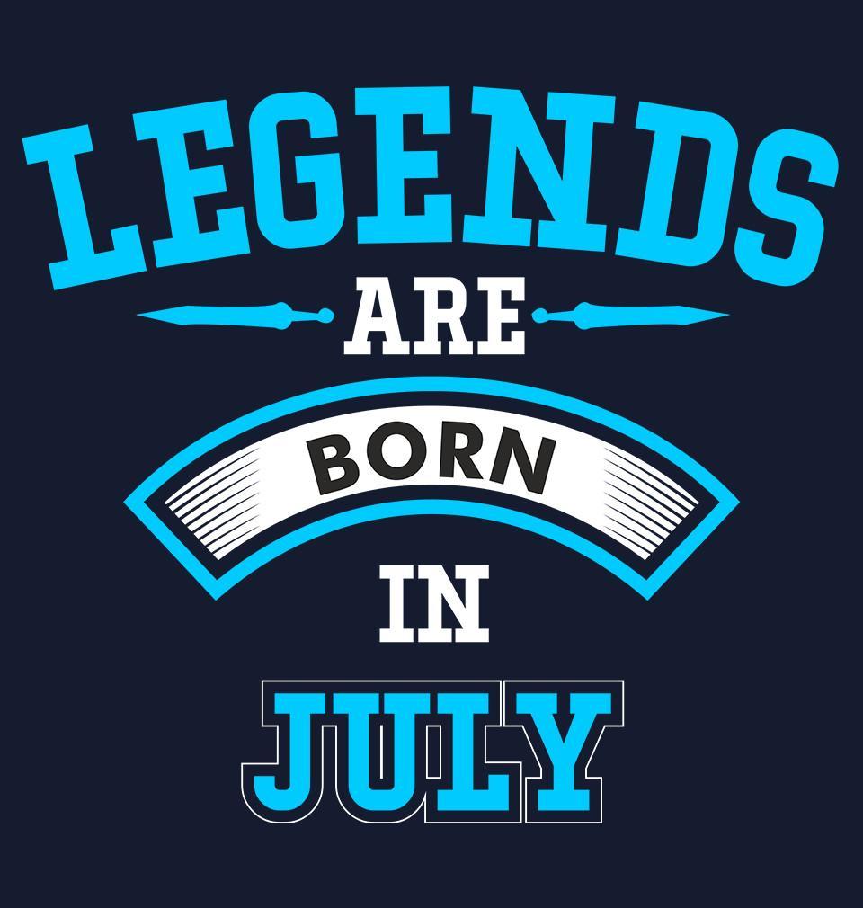 FunkyTradition Navy Blue Round Neck Legends Are Born In July Half Sleeves T-Shirt