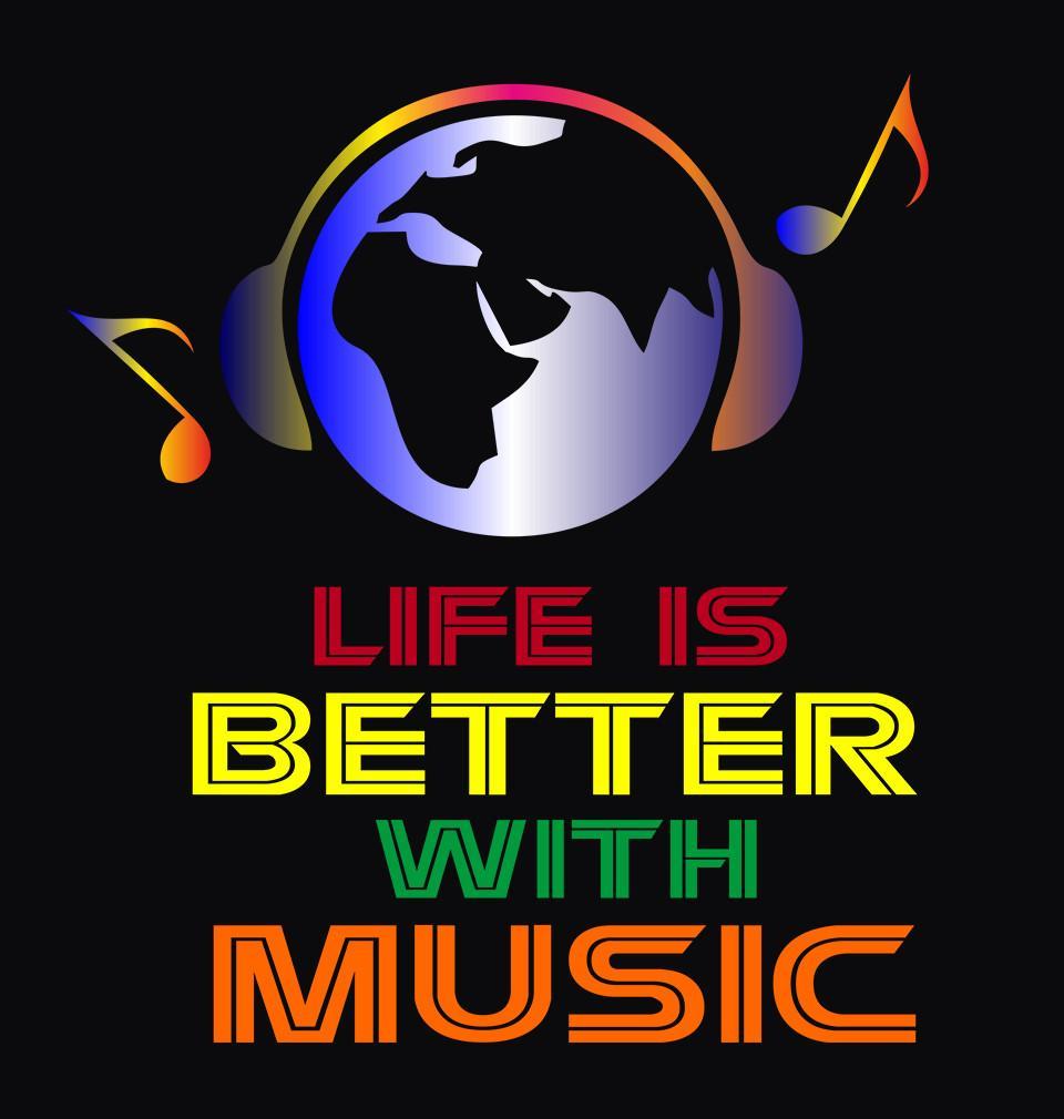 FunkyTradition Black Round Neck Life Is Better With Music Men Half Sleeves T-Shirt