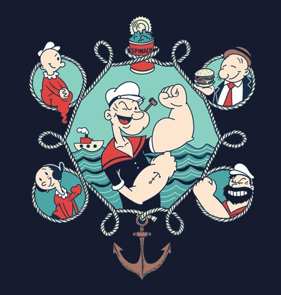 FunkyTradition Navy Blue Round Neck Popeye Funny Men Half Sleeves T-Shirt