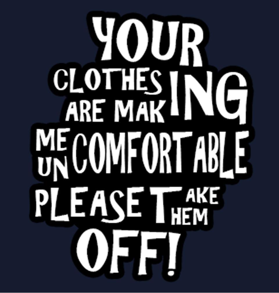 FunkyTradition Dark Blue Round Neck Please Take Them Off Half Sleeves T-Shirt