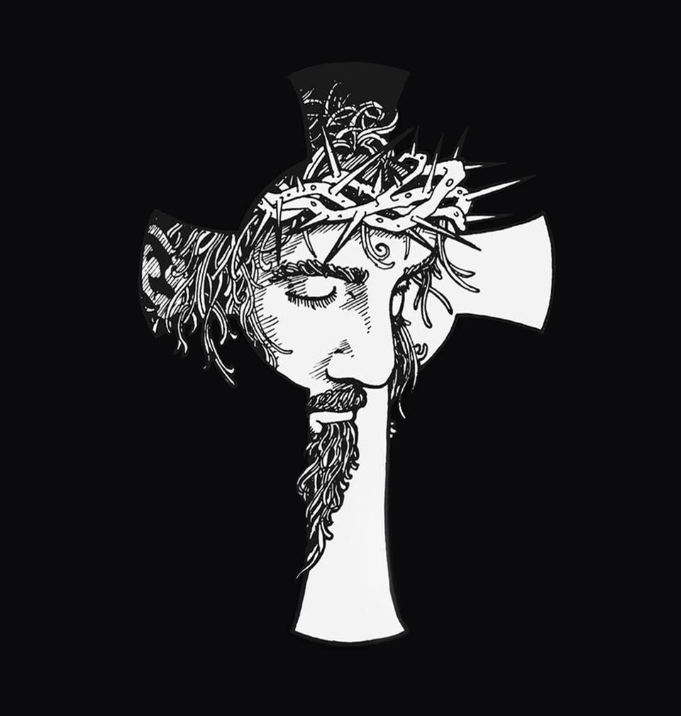 FunkyTradition Black Round Neck Jesus Men Half Sleeves T-Shirt