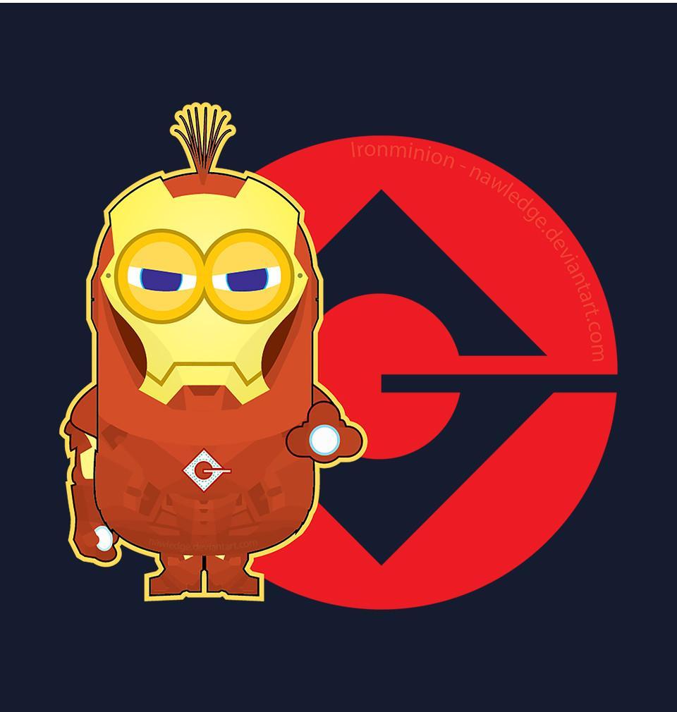 FunkyTradition Navy Blue Round Neck Minion Iron Man Half Sleeves T-Shirt