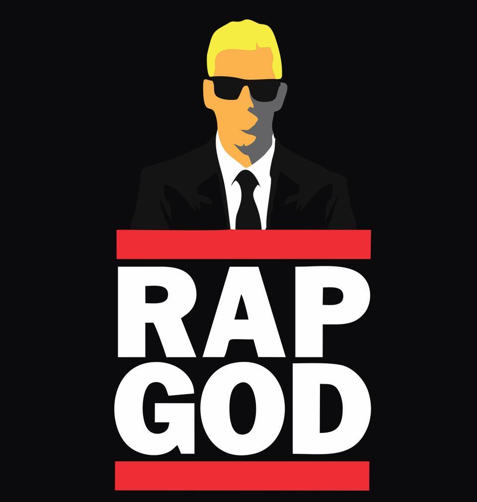 FunkyTradition Black Round Neck God Of Rap Eminem Half Sleeves T-Shirt