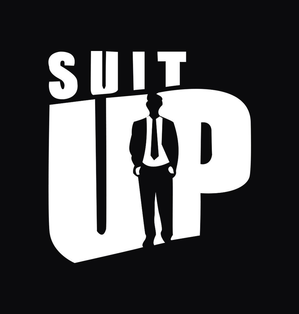 FunkyTradition Round Neck Black SUIT UP Half Sleeves T-Shirt