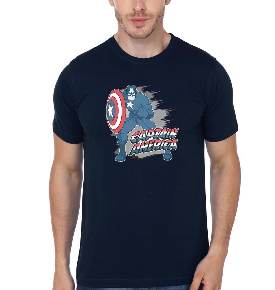 FunkyTradition Black Round Neck Captain America Men Half Sleeves T-Shirt