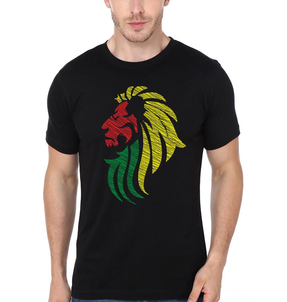 FunkyTradition Black Round Neck Lion Graphic Men Half Sleeves T-Shirt